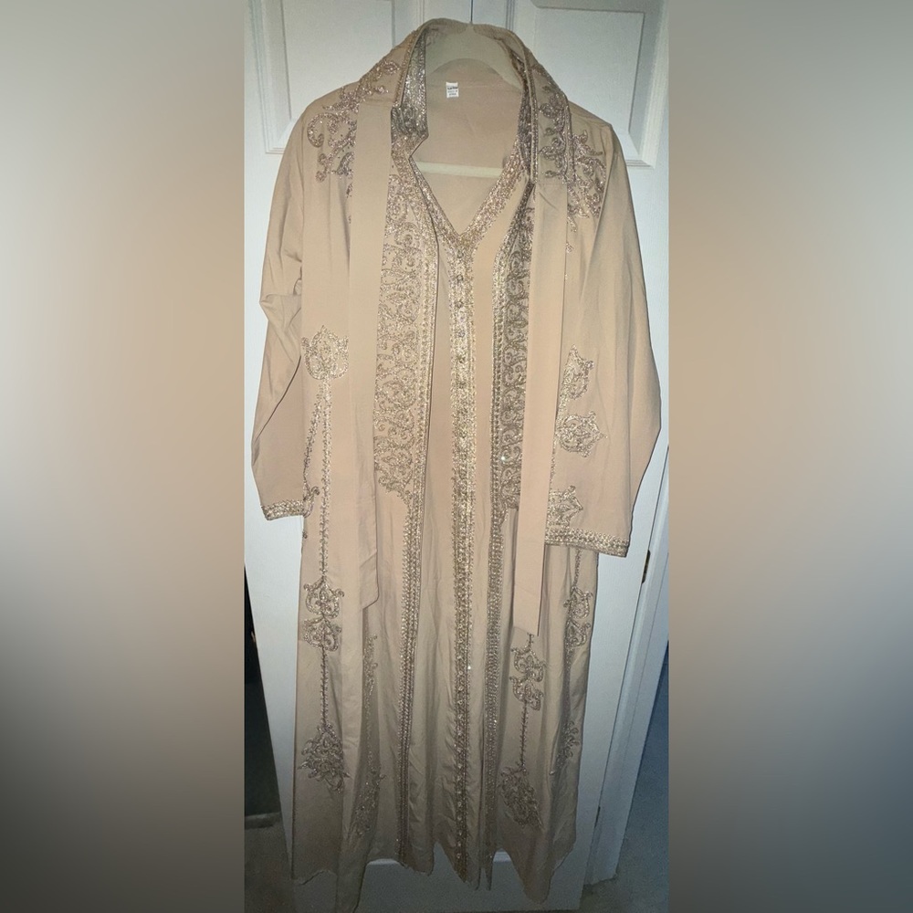Elegant Beige Embellished Women's Coat